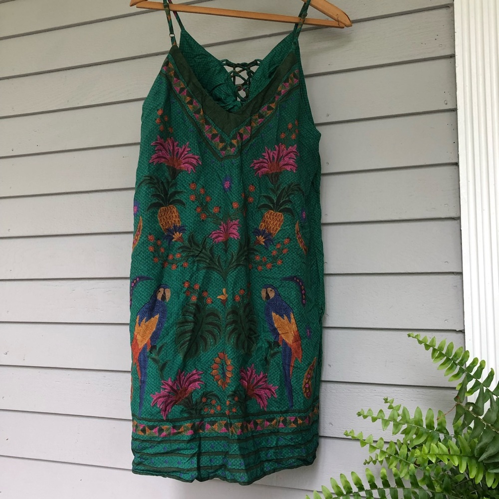 Farm Rio Mini Dress Green Spaghetti Straps Summer US S - Picture 6 of 10